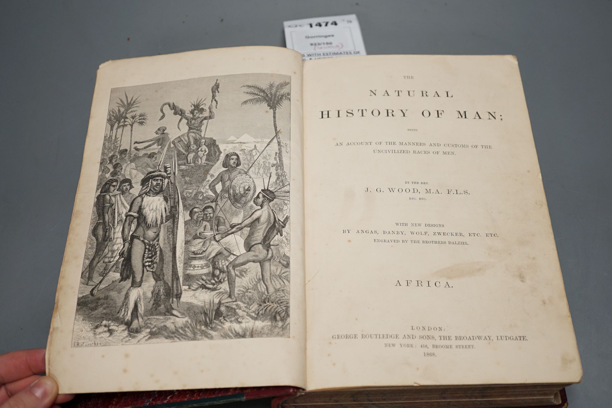Brown, Robert - The Story of Africa and its Explorers. 4 vols. (in 2). num. plates and other engraved illus., half titles; contemp. half calf and cloth, gilt and blind decorated spines, with red labels, 4to. (ca.1895); t